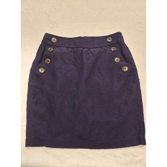Loft Womens Navy Linen blend Knee Length Straight Skirt Sz 2 - Picture 1 of 8